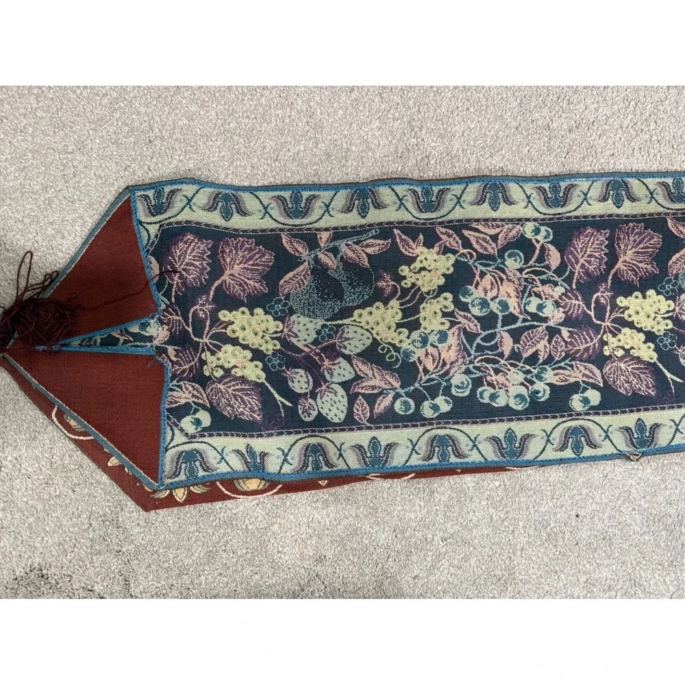 Vintage Style‎ Woven Tapestry Fruit Harvest Table Runner Burgundy Tassel 72 Inch